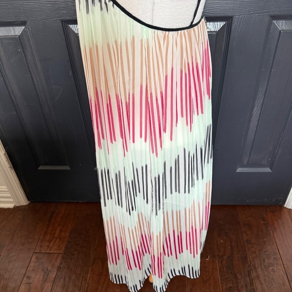 Alice + Olivia Pleated Silk Chiffon Maxi Dress Pastel Stripe Size Small - Picture 6 of 11